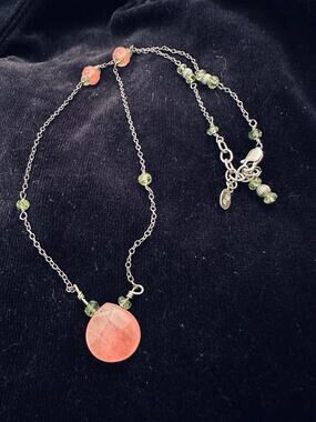 VINTAGE NEW PINK CHALCEDONY GREEN AMETHYST STERLING SILVER BRIOLETTE NECKLACE